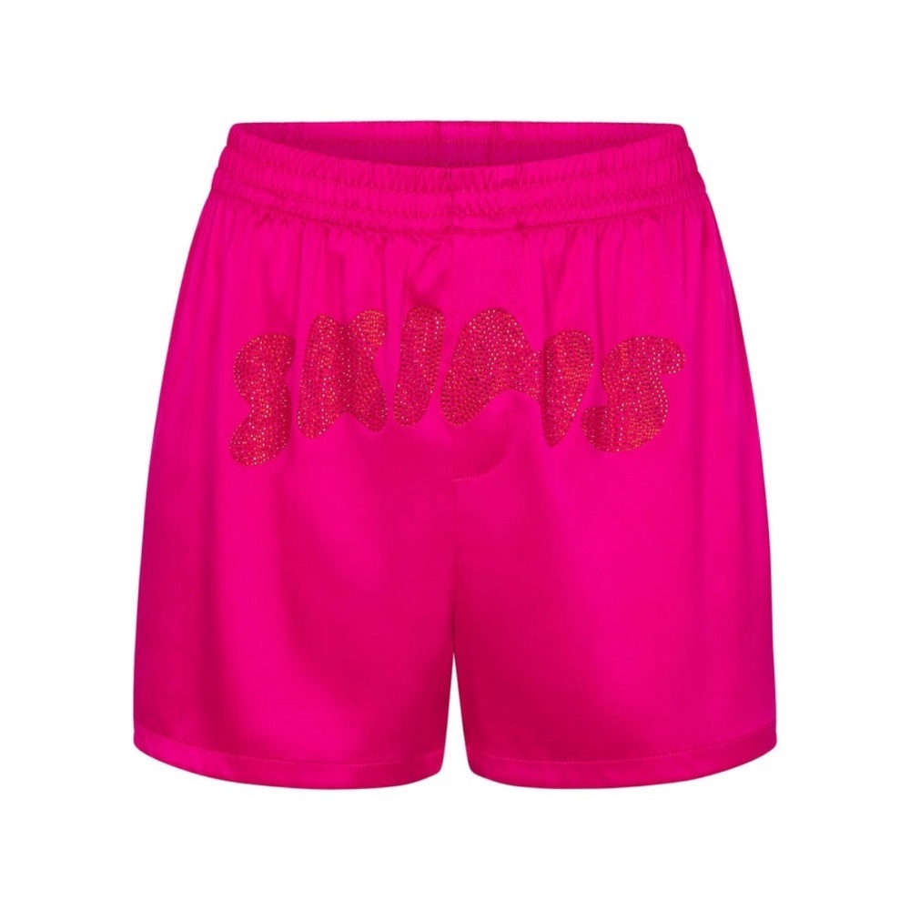 SKIMS RHINESTONE Logo Boxer Shorts in Raspberry